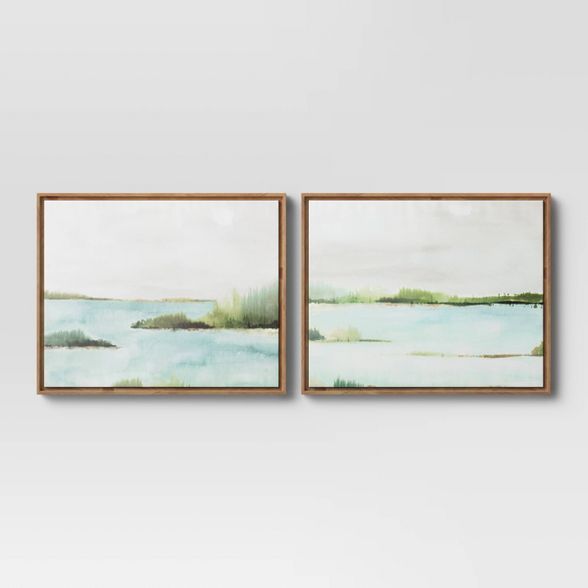 (Set of 2) 16"x 20" Seaside Landscape Framed Wall Art - Threshold™ | Target