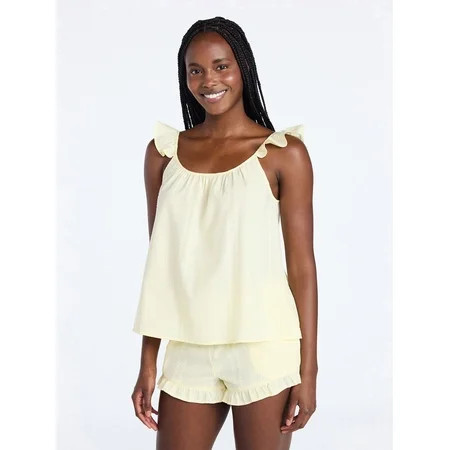 Joyspun Women's Seersucker Sleep Cami and Shorts Set with Ruffle, 2-Piece, Sizes XS-3X | Walmart (US)