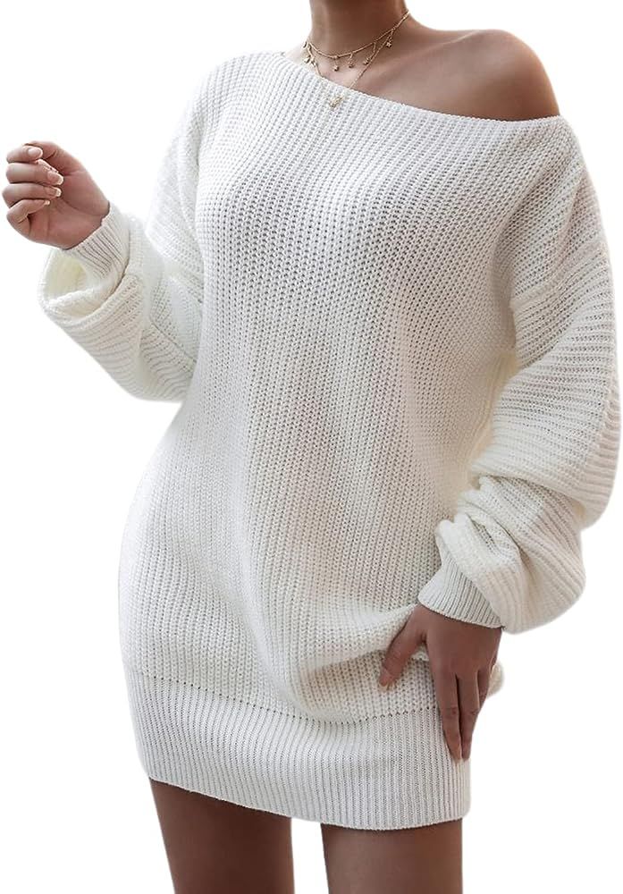 YAHUIUL Off Shoulder Sweater Dress for Women Casual Sexy Loose Knit Dress Chunky Pullover | Amazon (US)