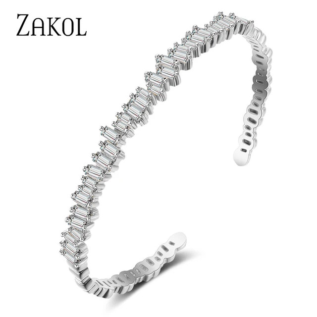 Zakol Fashion T Shape Cubic Zirconia Bracelet Bangle Trendy Baguette Cuff Bangles For Women Girl ... | AliExpress (US)