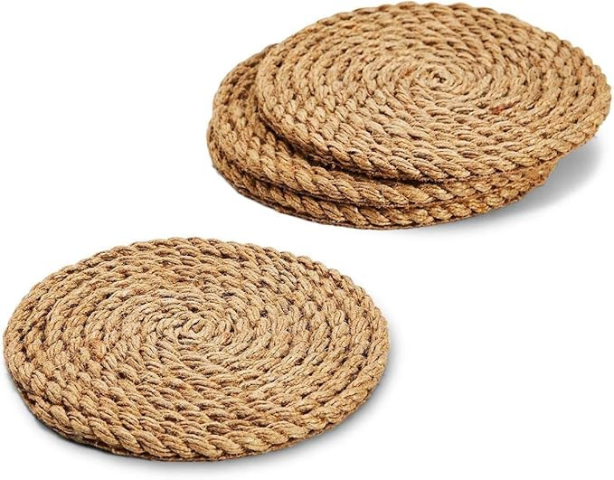 Two's Company Full Circle Jute Rope Coasters, Set of 4, 4.25-inch Diameter, One Size, Brown | Amazon (US)