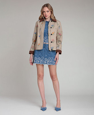 Floral Embroidered Cotton Utility Jacket | Macy's