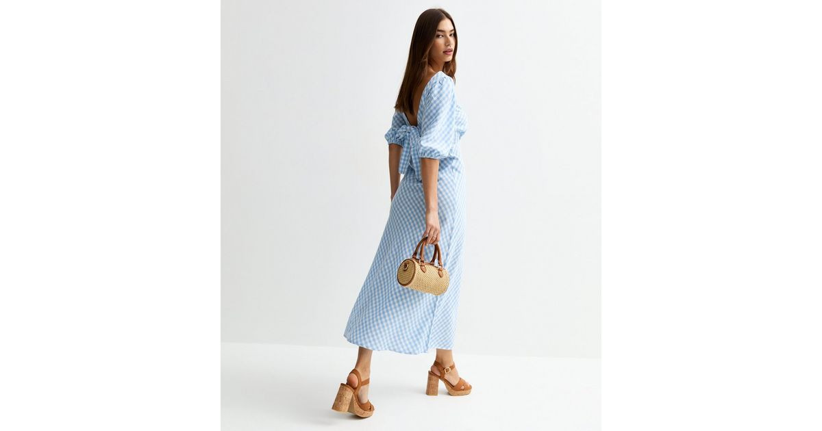 Blue Gingham Bow Back Midi Dress | New Look | New Look (UK)