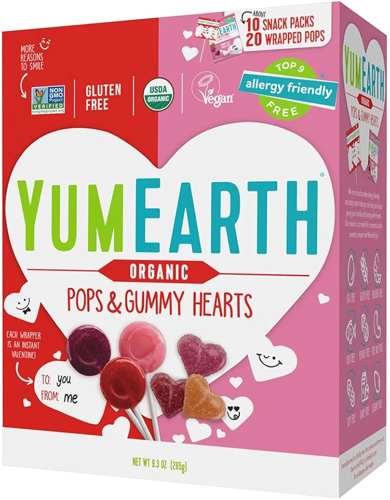 YumEarth Organic Assorted Gummies and Lollipops Valentines, 9.38 Ounce, Allergy Friendly, Gluten ... | Amazon (US)