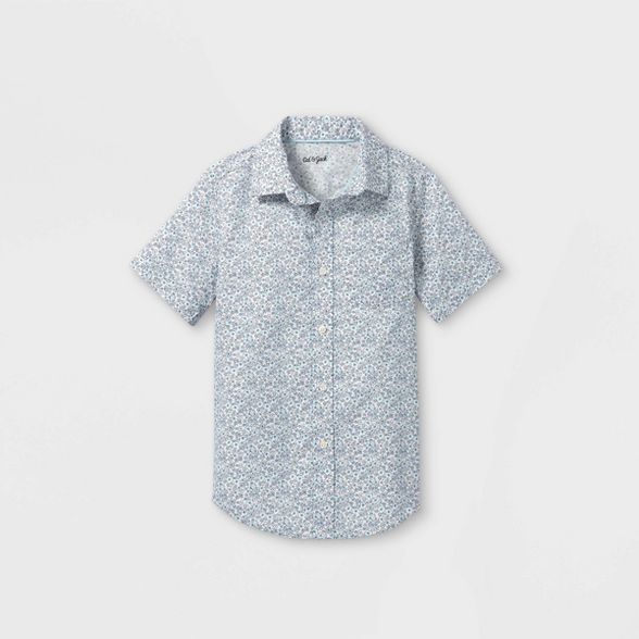 Boys' Woven Short Sleeve Button-Down Shirt - Cat & Jack™ Cream/Blue | Target