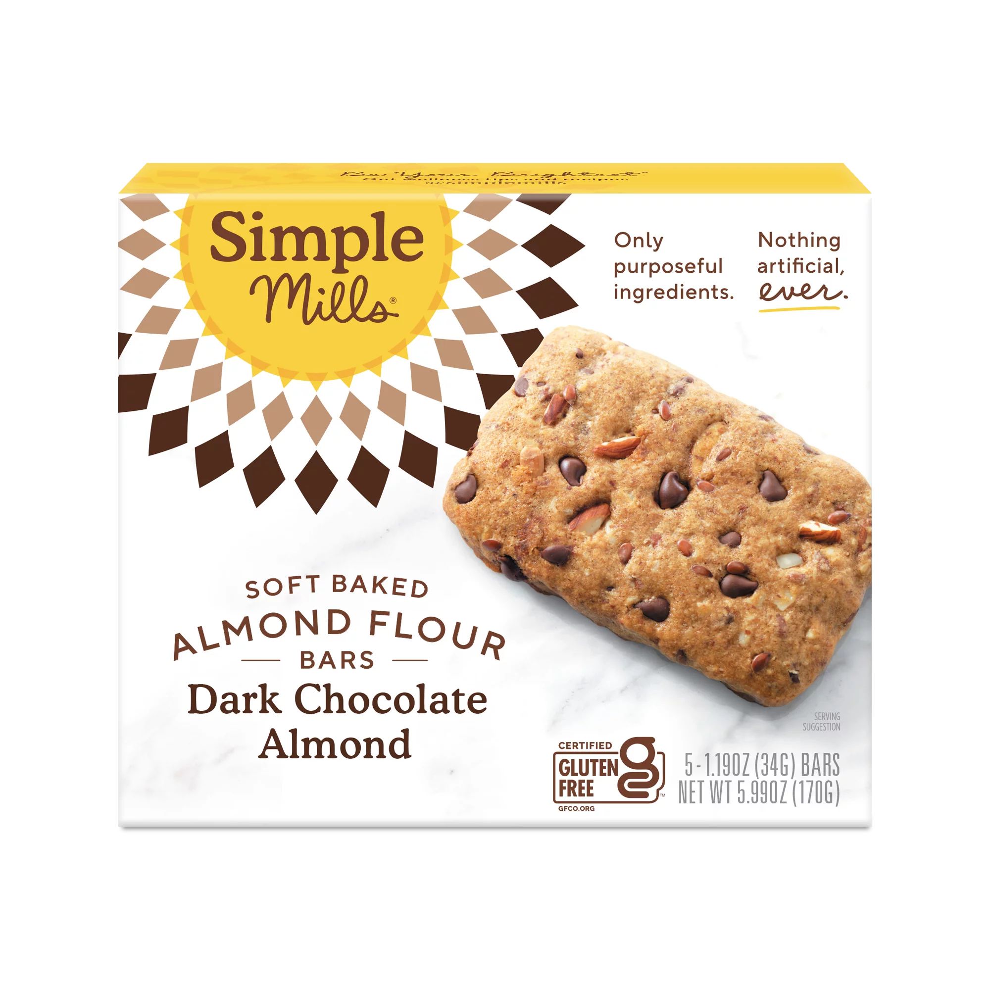 Simple Mills Soft Baked Almond Flour Bars, Dark Chocolate Almond, Gluten-Free, 5 Count | Walmart (US)