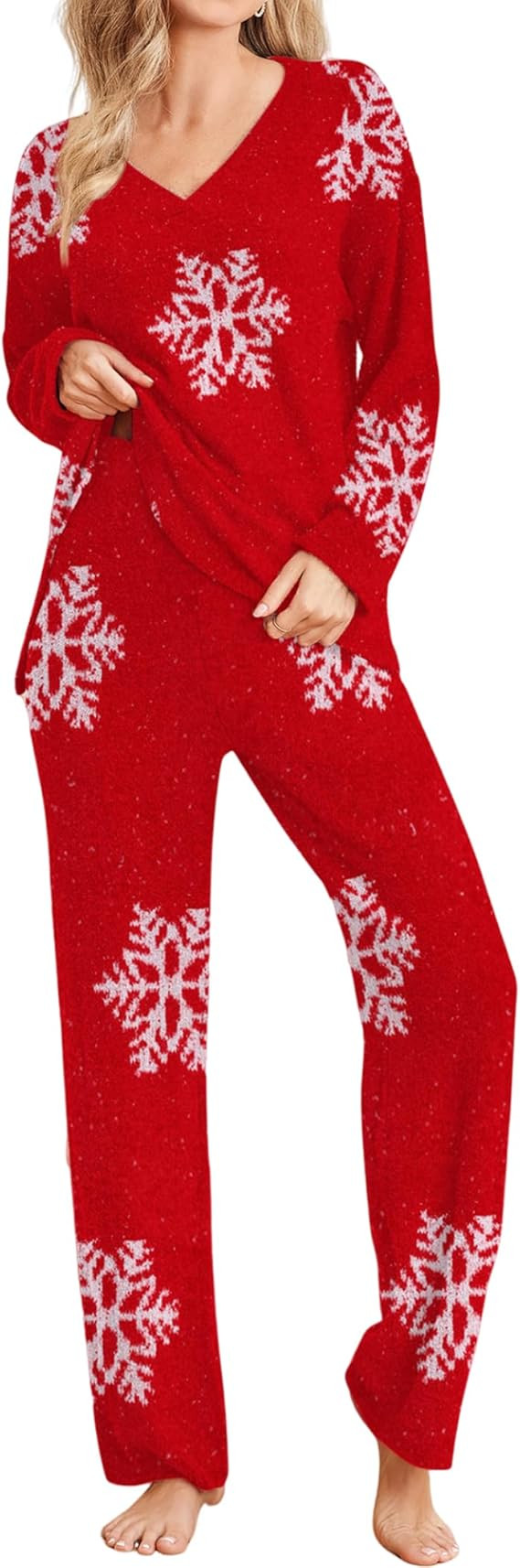 Ekouaer Womens Pajama Sets Fuzzy Fleece Sleepwear Long Sleeve Pjs 2 Piece Lounge Set Fall Outfits... | Amazon (US)