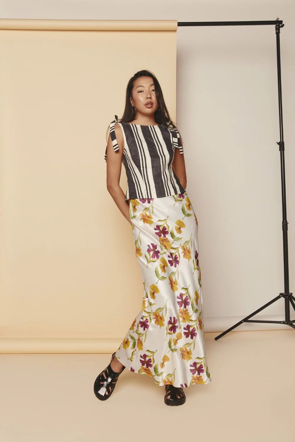 Kiara Bias Cut Maxi Skirt Flora | VRG Grl