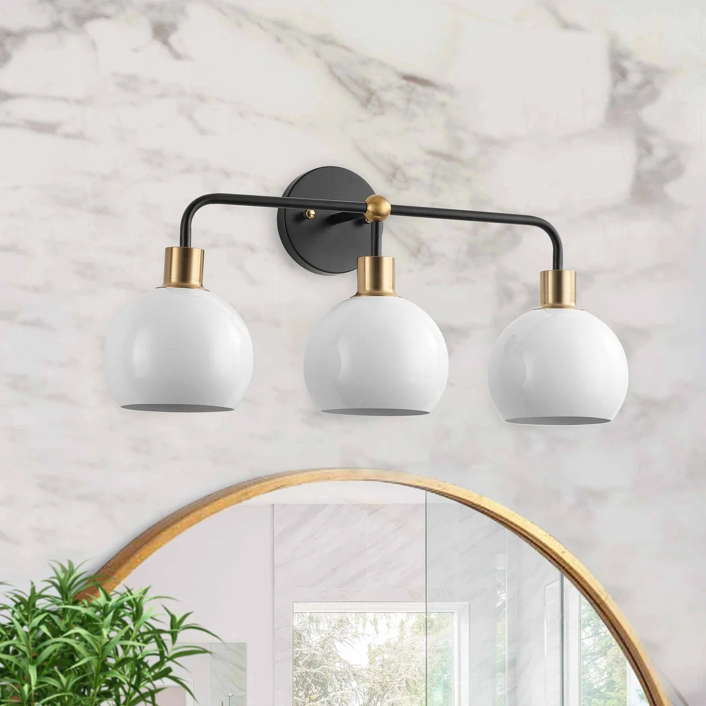 Aiwen 3-Light Bathroom Vanity Light Fixture with Milky White Metal Shade Black and Gold Wall Scon... | Walmart (US)