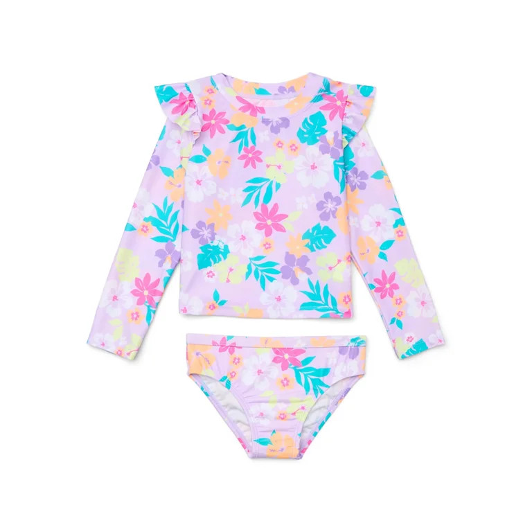 Wonder Nation Baby and Toddler Girls Long Sleeve Swim Bottom Set, 2-Piece, Size 12M-5T | Walmart (US)