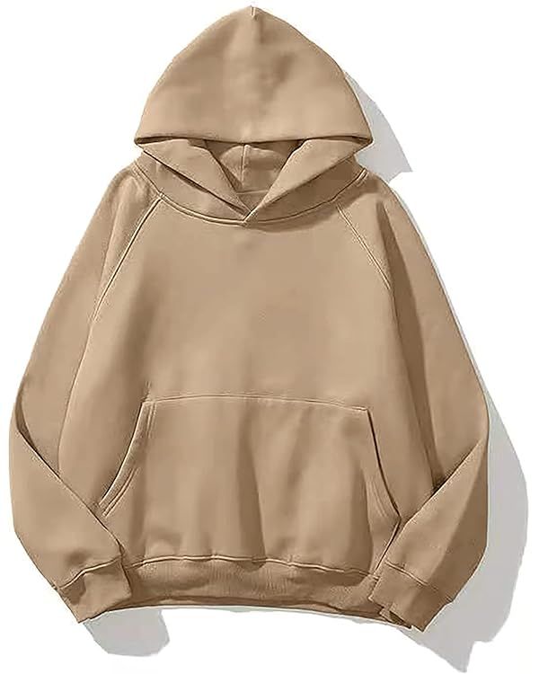 Lauweion Women Solid Basic Fleece Letter Loose Hoodie Sweatshirt Long Sleeve Kangaroo Pocket Drop... | Amazon (US)