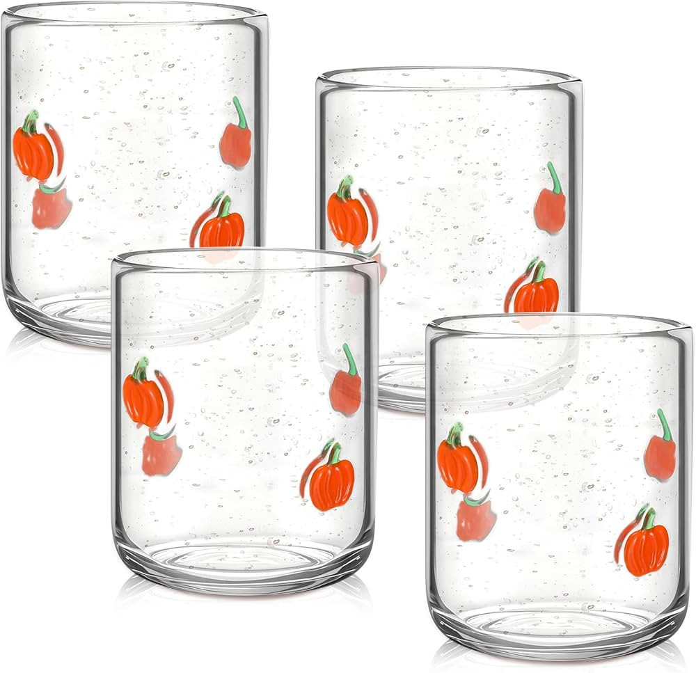 4 PCS Pumpkin Icon Juice Glasses Cup Set - Orange Pumpkin Stemless Drinking, Wine, Water, Coffee ... | Amazon (US)