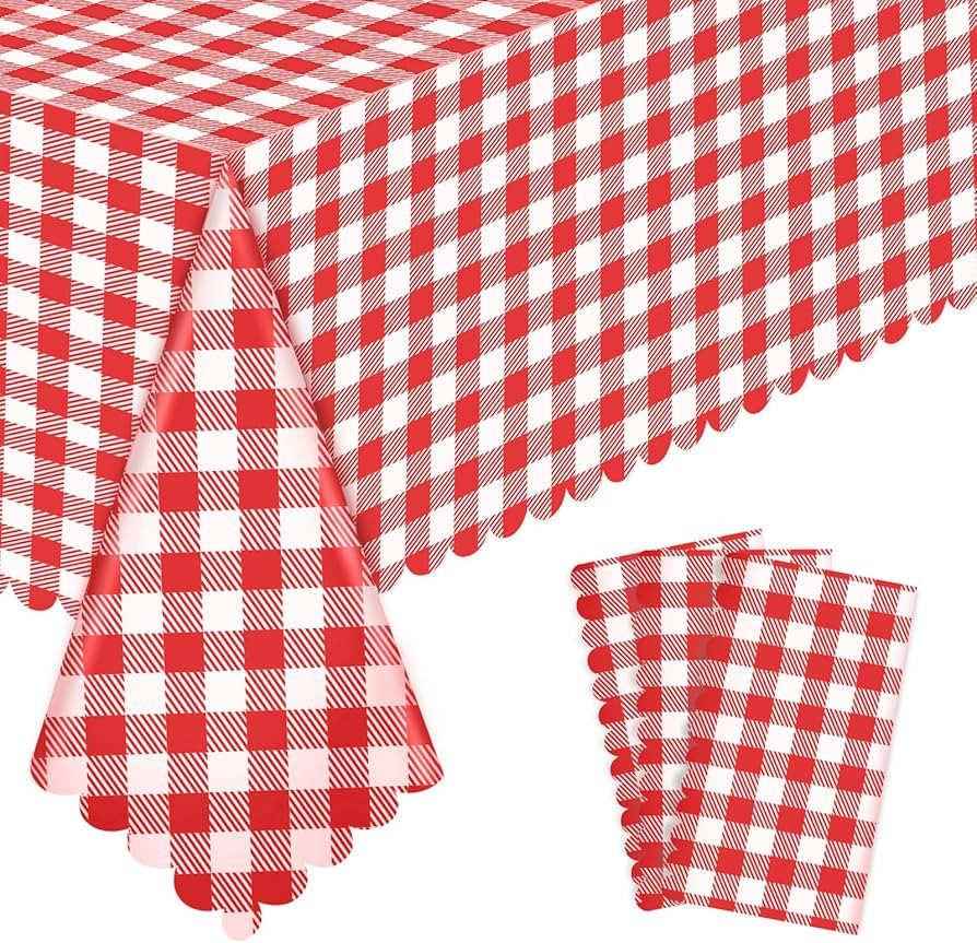 3 Pack Red Gingham Tablecloths, 54 X 108Inch Plastic Red and White Checkered Tablecloth Disposabl... | Amazon (US)