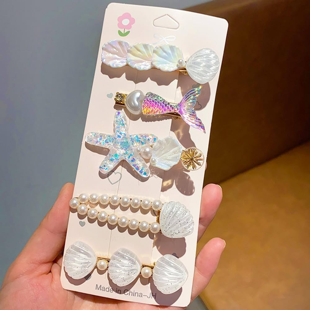 5 Pcs Starfish Seashell Hair Clips Mermaid Costume Pearl Beach Ocean Hair Accessories Women and G... | Amazon (US)