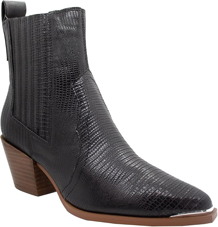 ARiderGirl Eleanor Women's Western Booties Animal Print Slip On Pointed Toe Stacked Heel Ankle Bo... | Amazon (US)