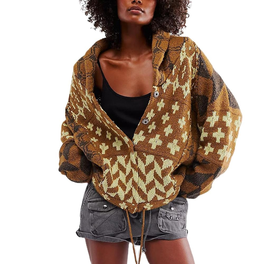 Women Cardigan Sweater Shawl Collar Button Down Oversized Sweaters Boho Fall Coat | Amazon (US)