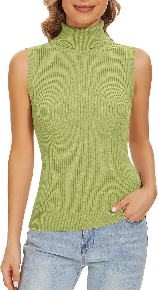 Sleeveless Turtlenecks Tops for Women Lightweight Knit Sleeveless Vest Stretchy Turtleneck | Amazon (US)