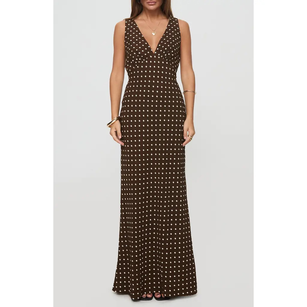 Princess Polly Nellie Polka Dot Maxi Dress in Brown Polka Dot at Nordstrom, Size 6 | Nordstrom