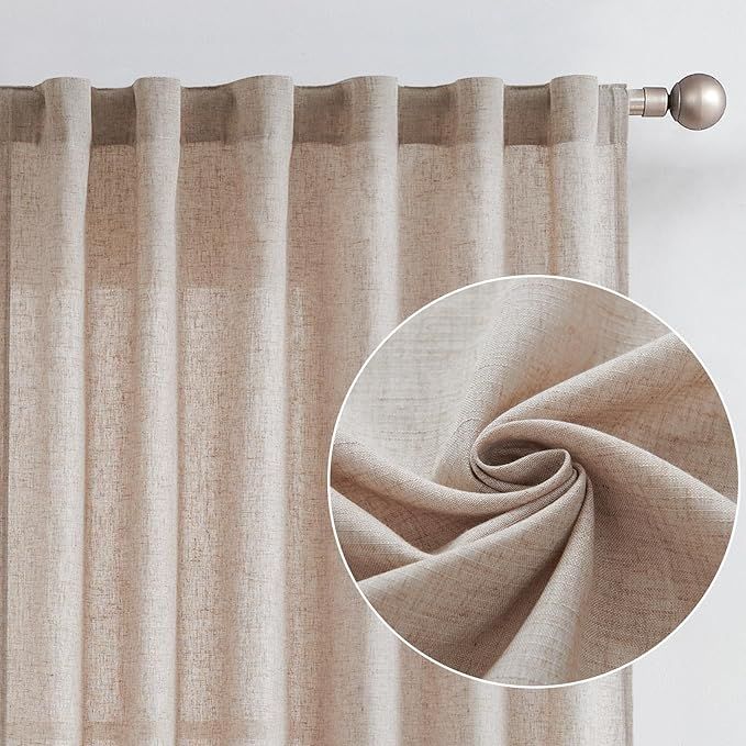 jinchan Linen Curtains for Living Room Drapes Rod Pocket Back Tab Linen Blend Farmhouse Curtains ... | Amazon (US)