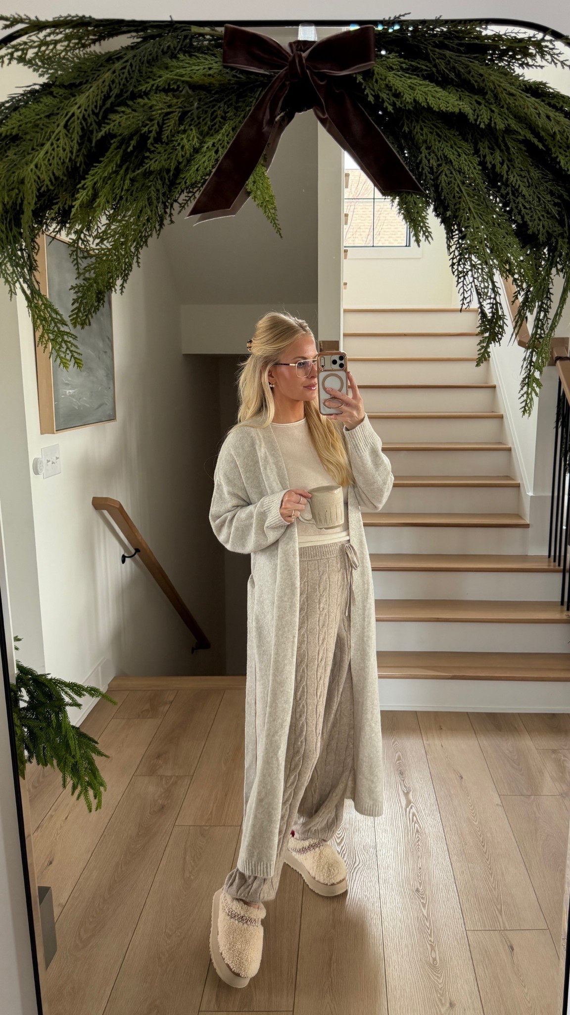 Wearing a small in cardigan (linking similar), medium in tee, small in pants, shoes are tts! #kathleenpost

Winter lounge wear, cozy outfit, comfy chic look

#LTKootd #LTKHoliday #LTKSeasonal