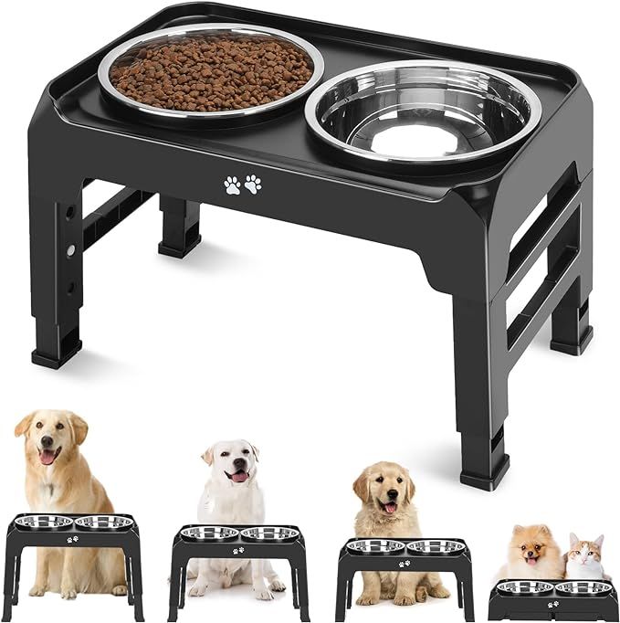 Elevated Dog Bowls, 4 Height Adjustable Raised Dog Bowl Stand with 2 Thick 50oz Stainless Steel D... | Amazon (US)