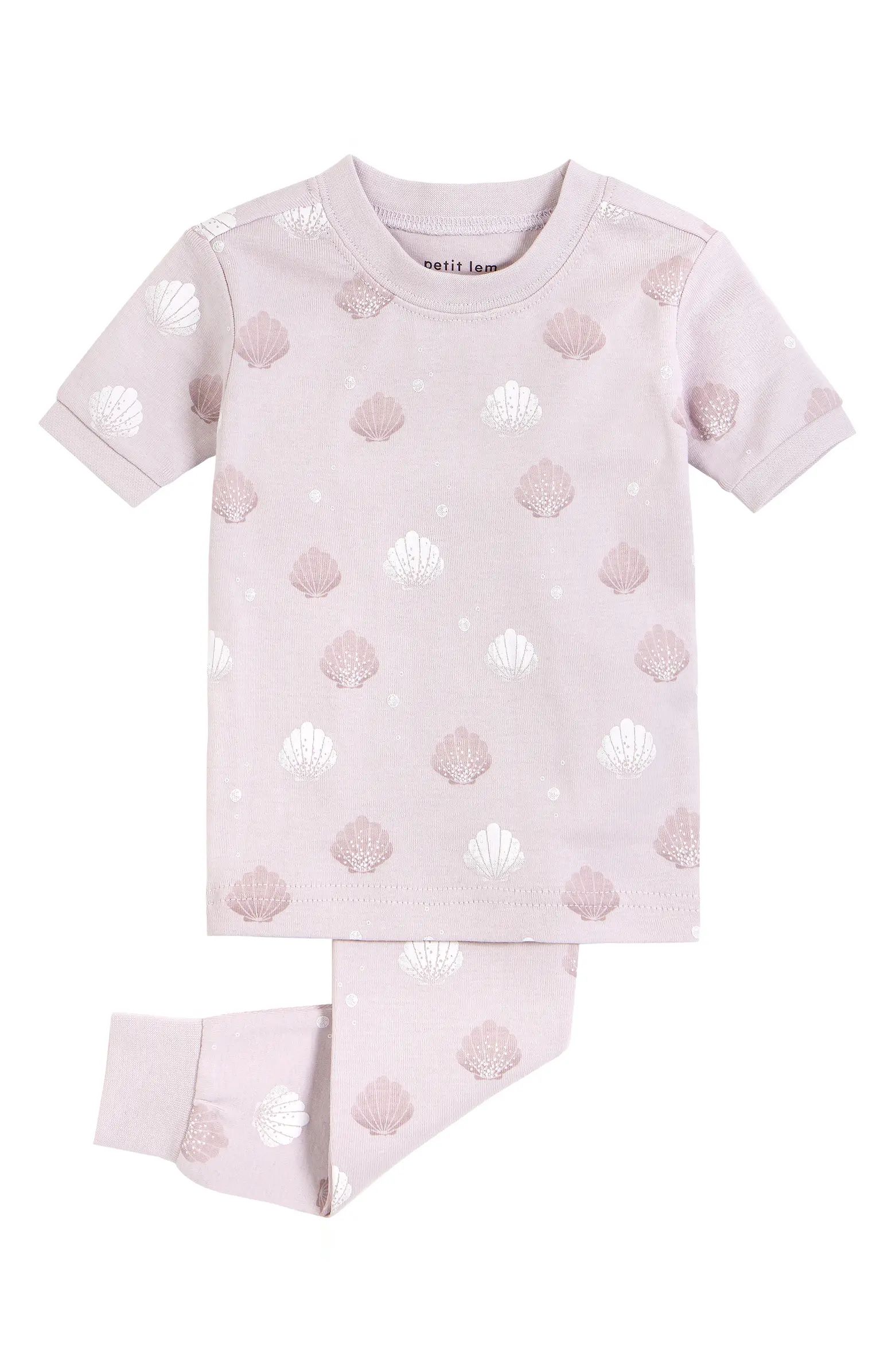 Kids' Seashell Print Short Sleeve Organic Cotton Fitted Two-Piece Pajamas | Nordstrom