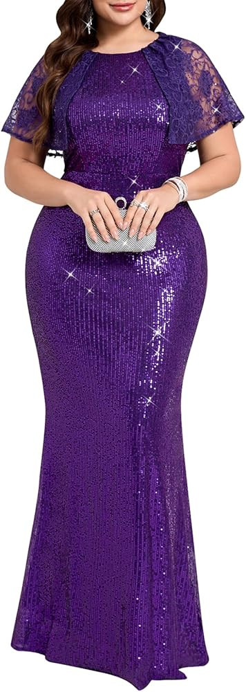 Cololura Women Sexy Elegant Sequin High Split Ruffled Hem Mermaid Party Cocktail Bodycon Formal E... | Amazon (US)