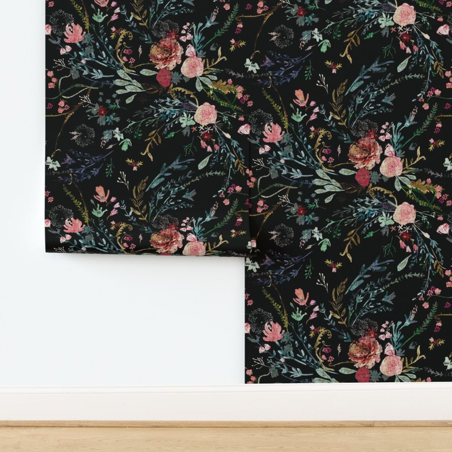Fable Floral (black) JUMBO | Spoonflower