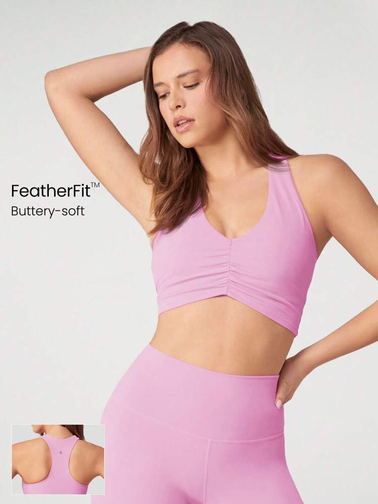 GLOWMODE FeatherFit™ Ruched Racerback Sports Bra Gym | SHEIN