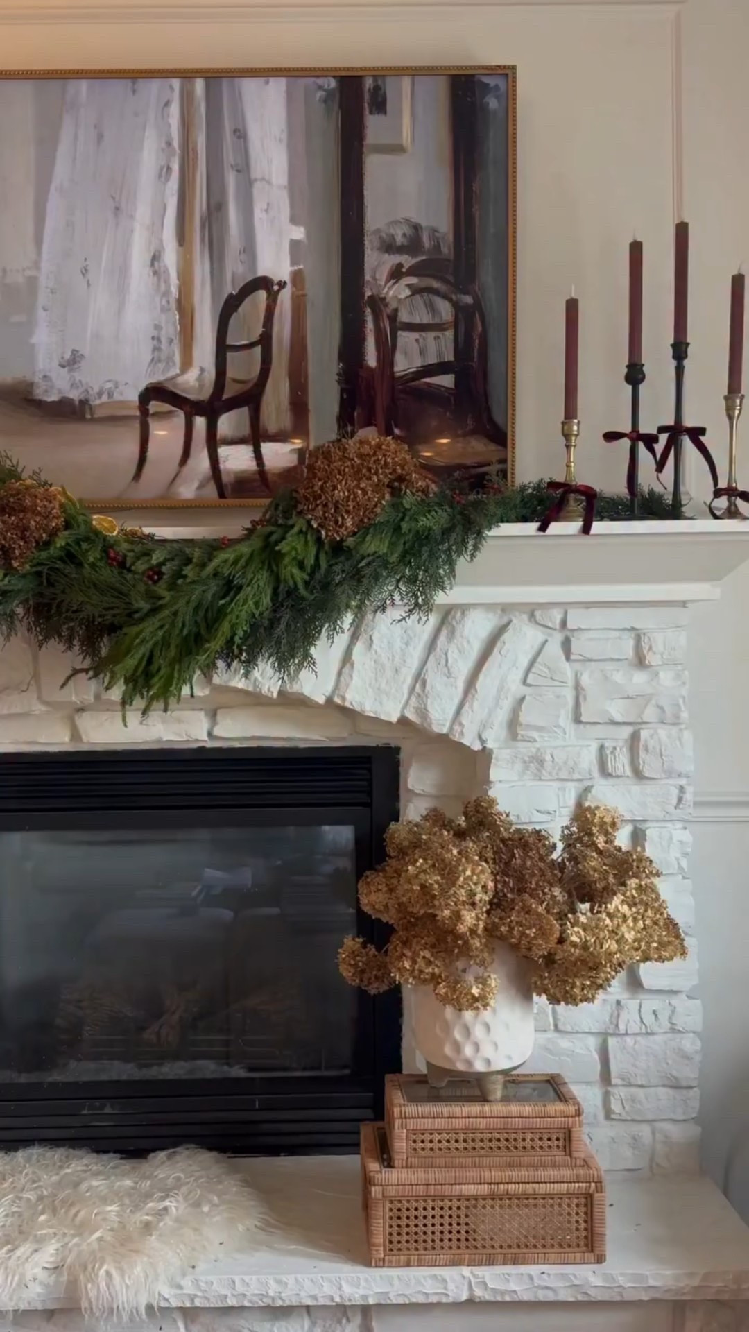 Showcasing my holiday mantle! It’s my most vibrant mantle decoration yet and those dried hydrangeas were a must! I’m obsessed ❤️ #winter #holiday #christmas #christalsmantle #mantledecor #family #decor #Decoration #HomeDecor #Home #InteriorDesign #Interior #InteriorDecor #Cozy