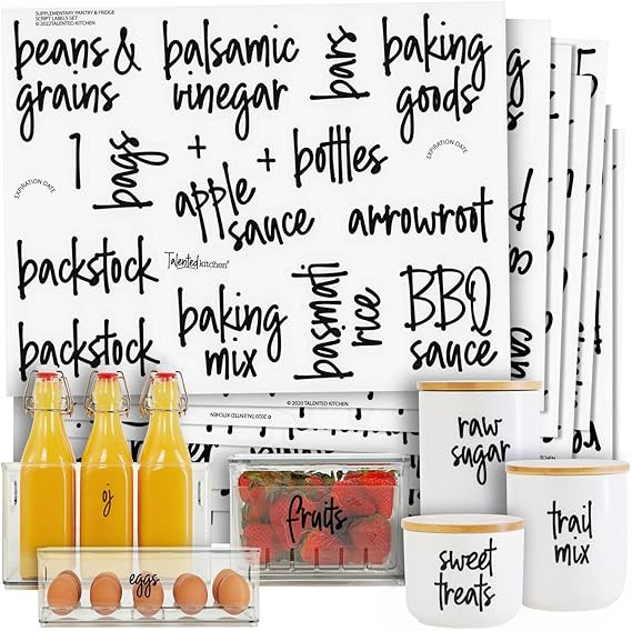 Talented Kitchen 158 Pieces Food Storage Labels for Glass Kitchen Containers, Preprinted Black Sc... | Amazon (US)