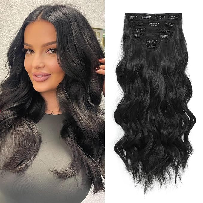 Clip in Black Hair Extensions for Women, 6 PCS Natural Black Hair Extensions, Thick Hairpieces Do... | Amazon (US)