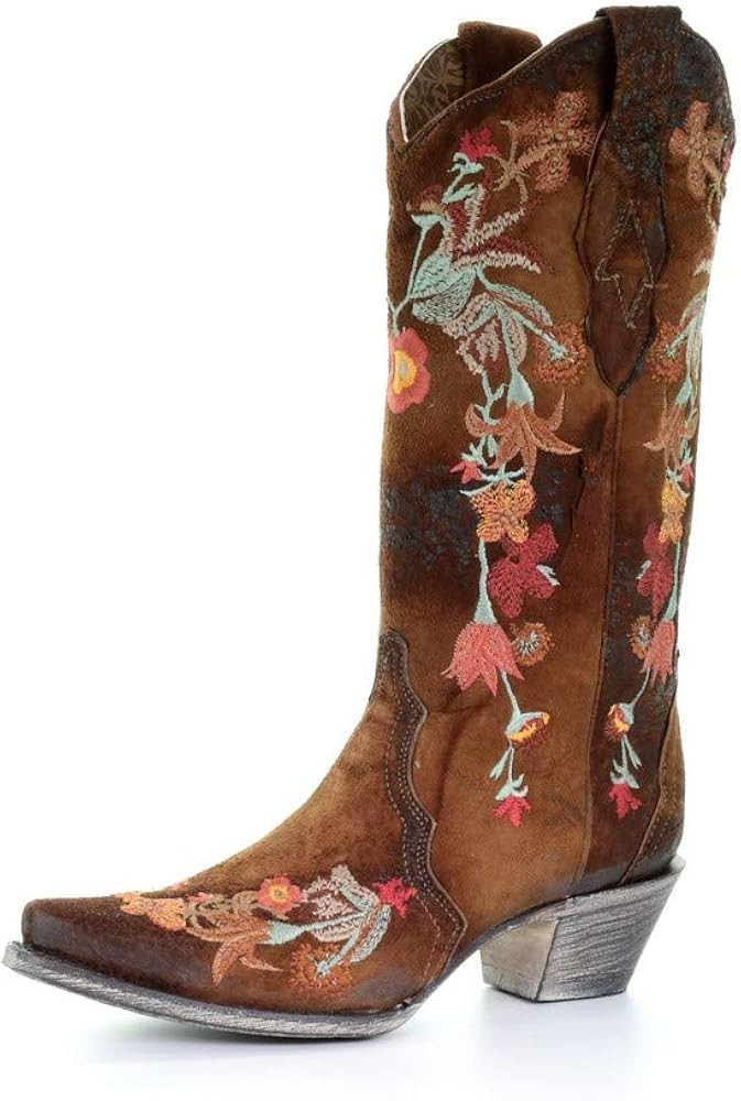 CORRAL Women's Floral Embroidered Lamb Leather Cowgirl Boot Snip Toe - A3597 | Amazon (US)