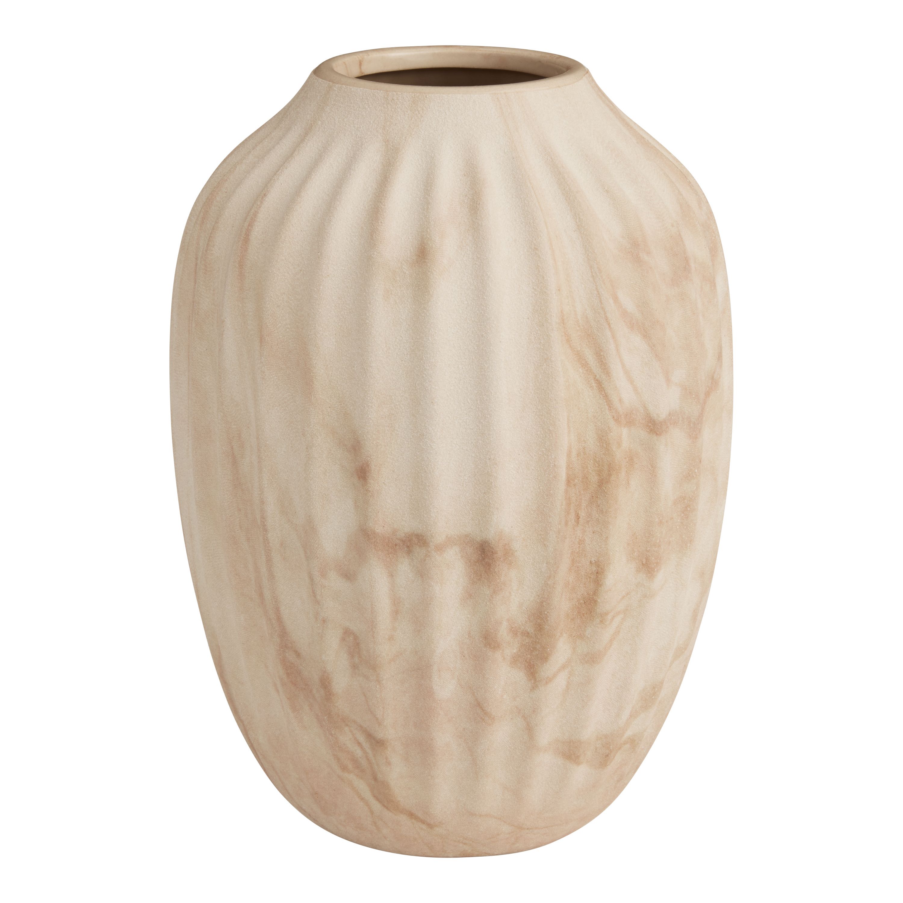 Rounded Ivory Ceramic Marbled Vase | World Market