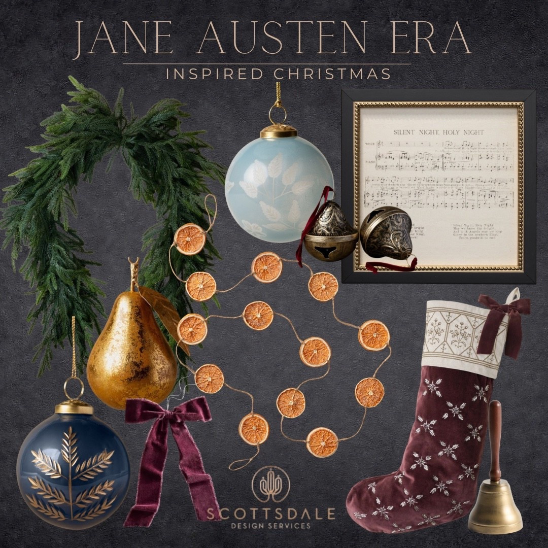 Jane Austen Era Christmas decor🌲

Door swag, garland, evergreen, cedar, orange garland, stocking, blue ornaments, pear ornament, brass bell

#LTKHome #LTKSeasonal