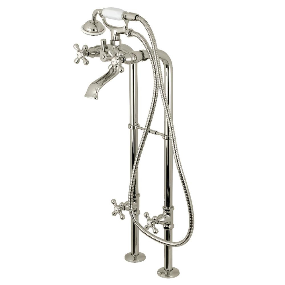 Kingston Brass Traditional 3-Handle Floor Mount Claw Foot Tub Faucet with Handshower Combo Set in... | The Home Depot