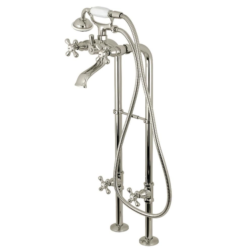 Kingston Brass Traditional 3-Handle Floor Mount Claw Foot Tub Faucet with Handshower Combo Set in... | The Home Depot