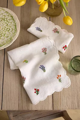 Embroidered Floral Linen Napkins, Set of 2 | Terrain