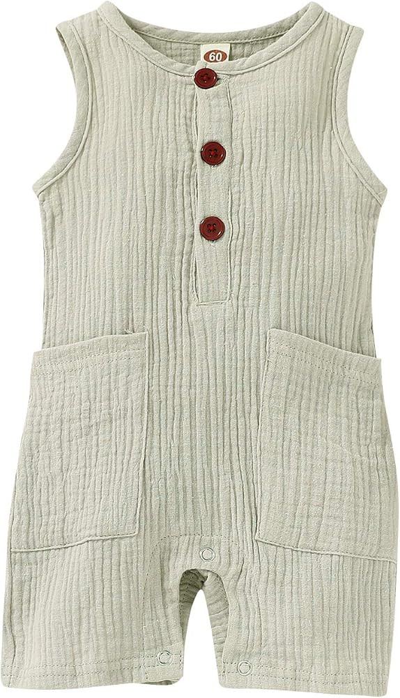 Infant Newborn Baby Boys Girls Cotton Linen Romper Summer Jumpsuit Sleeveless Overalls Clothing S... | Amazon (US)