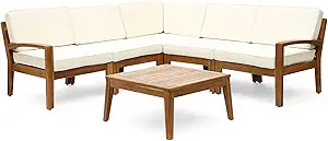 Great Deal Furniture Roy Outdoor Acacia Wood 5 Seater Sectional Sofa Set with Coffee Table, Teak ... | Amazon (US)