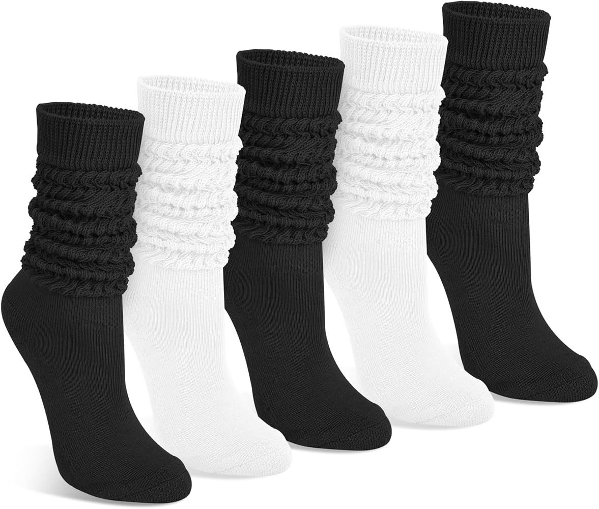 Justay 5 Pairs Slouchy Socks for Women - Knit Cotton Tube Cute Knee High Boot Long Scrunch Slouch... | Amazon (US)