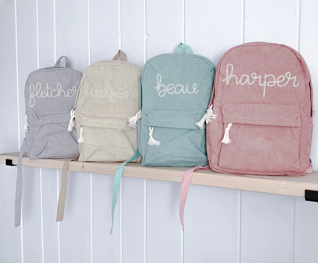 Hand Embroidered Corduroy Backpack - Etsy | Etsy (US)