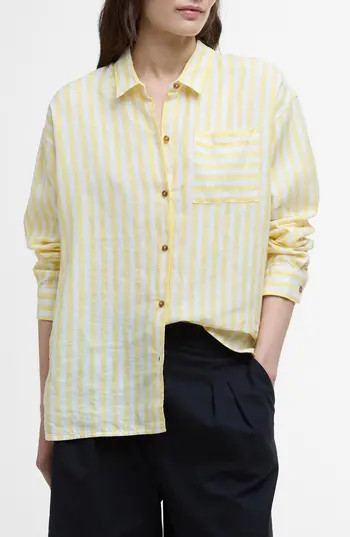 Barbour Annie Stripe Linen Button-Up Shirt in Sunray Yellow Stripe at Nordstrom Rack, Size 8 Us / 12 Uk | Nordstrom Rack