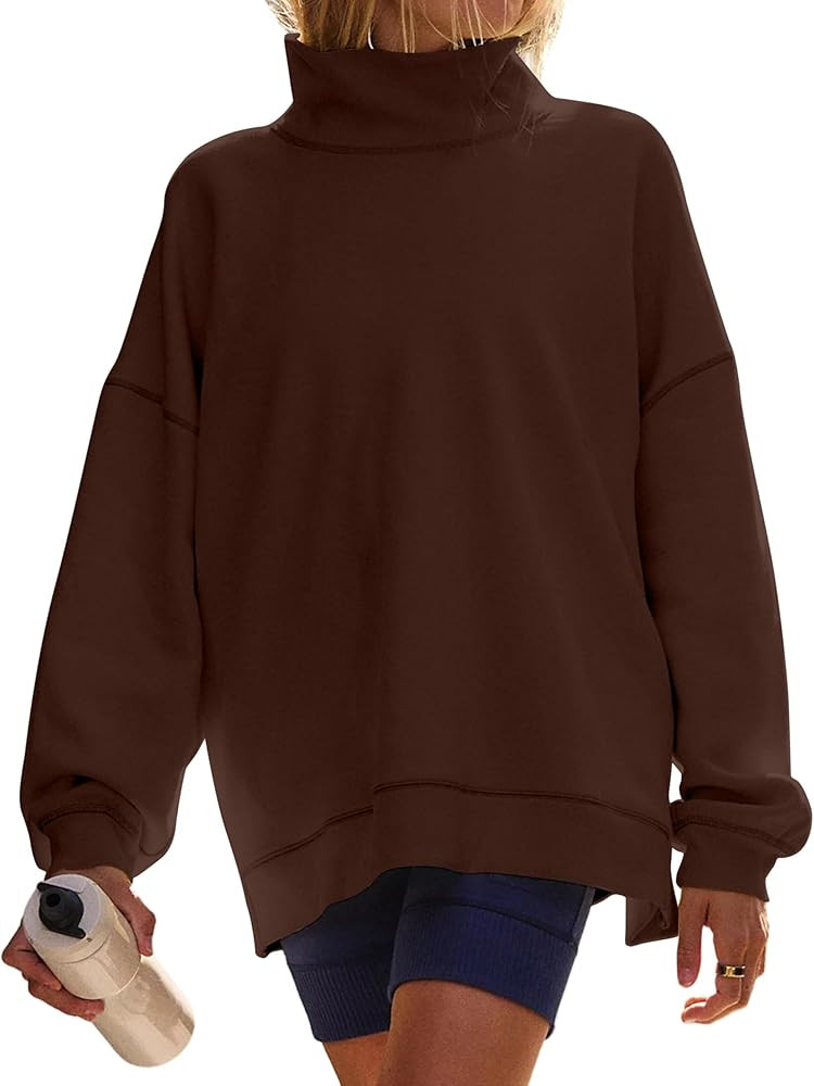 Womens Mock Neck Sweatshirts Oversized Fleece Turtleneck Long Sleeve Loose Fit Drop Shoulder Pull... | Amazon (US)