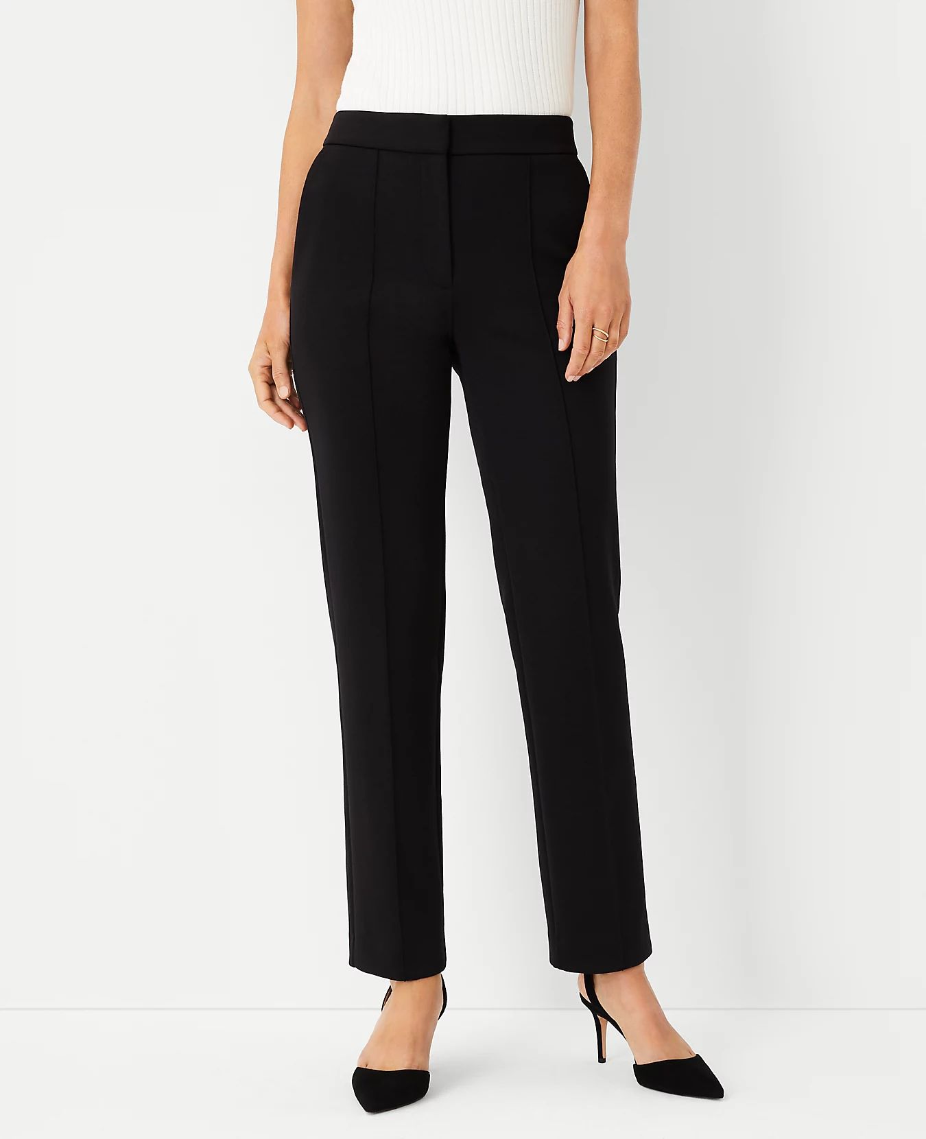 The High Rise Pintucked Straight Leg Pant in Double Knit | Ann Taylor | Ann Taylor (US)