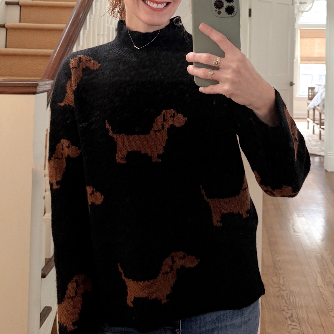 The cutest dachshund sweater, for $21! Zero itch. Size up. Wearing a medium here and it’s perfect!

#dachshund  