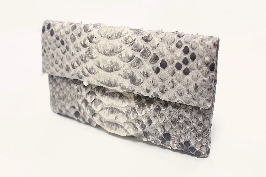 Long Rectangular Clutch in Genuine Mottled Grey Python - Etsy | Etsy (US)