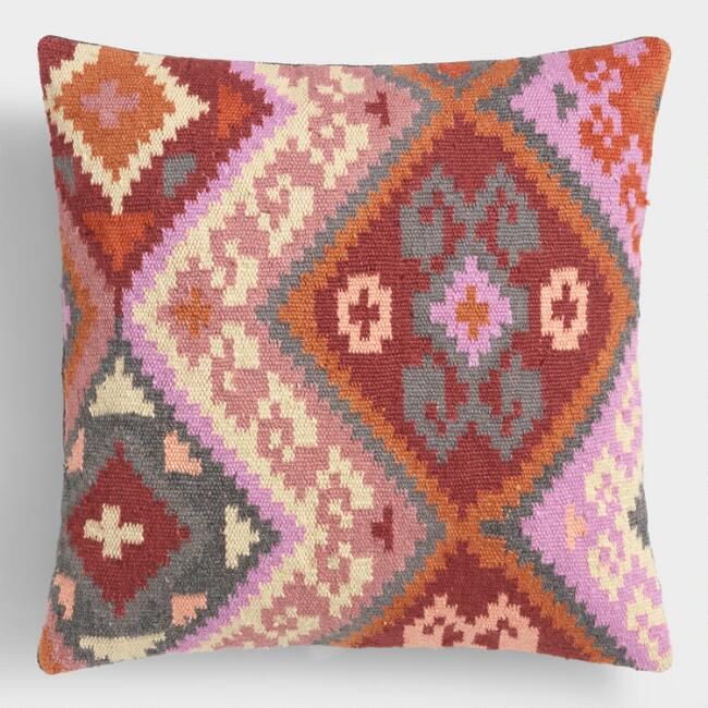 Kilim Orchid Woven Indoor Outdoor Throw Pillow | World Market