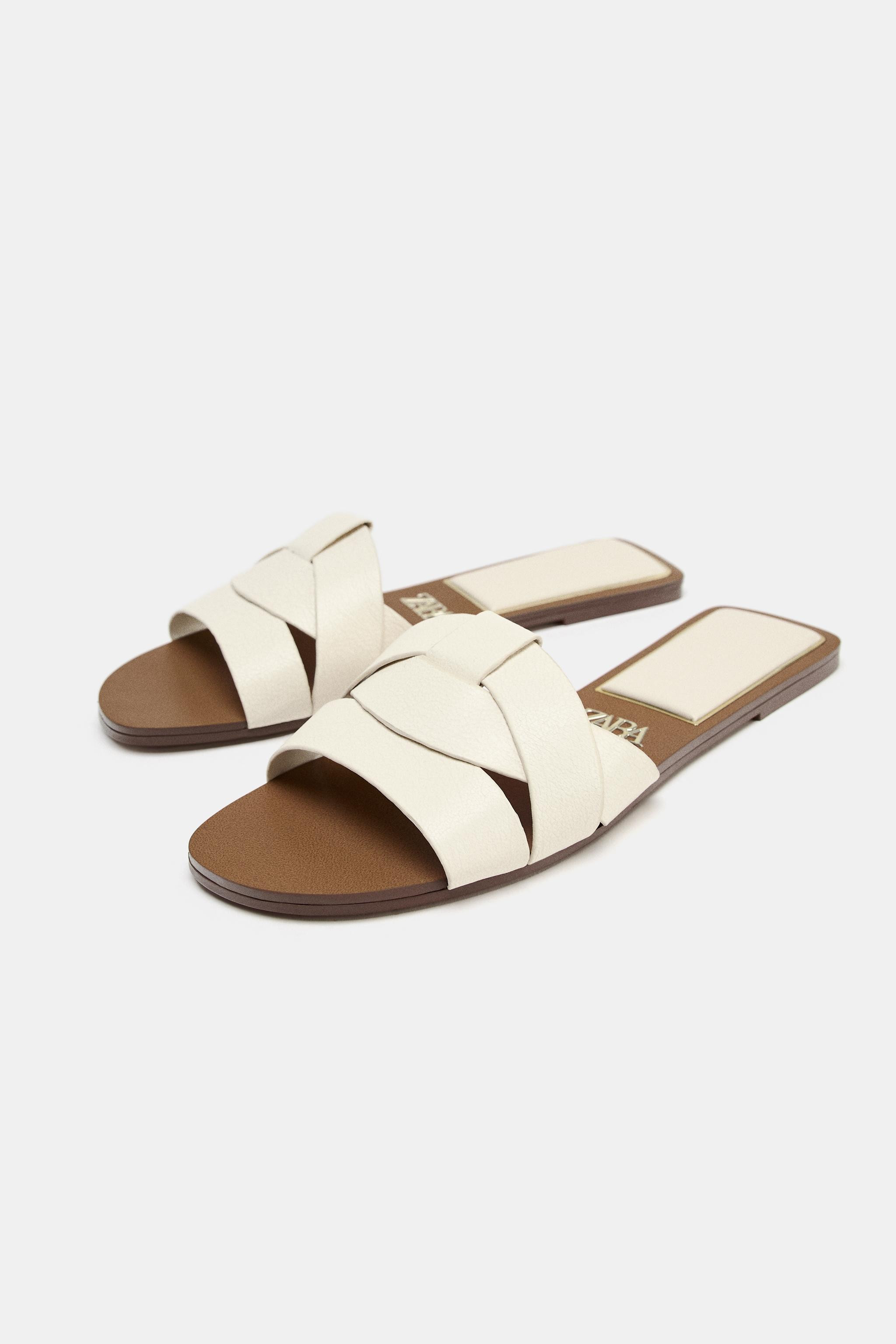 FLAT CRISS-CROSS LEATHER SLIDER SANDALS | Zara UK