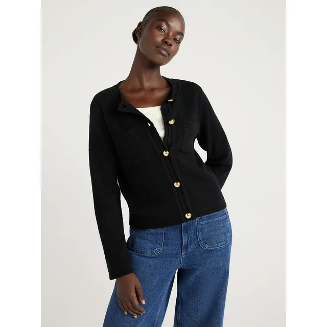 Free Assembly Women’s Chest Pocket Cardigan Sweater with Long Sleeves, Midweight, Sizes XS-XXL | Walmart (US)